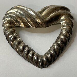 Vintage Sterling Silver Brooch Pin 925 CII Mexico Open Heart Ruffled Large AL5.6